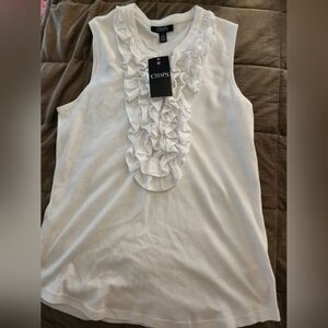 Chaps Women's White Sleeveless Top with Ruffles
